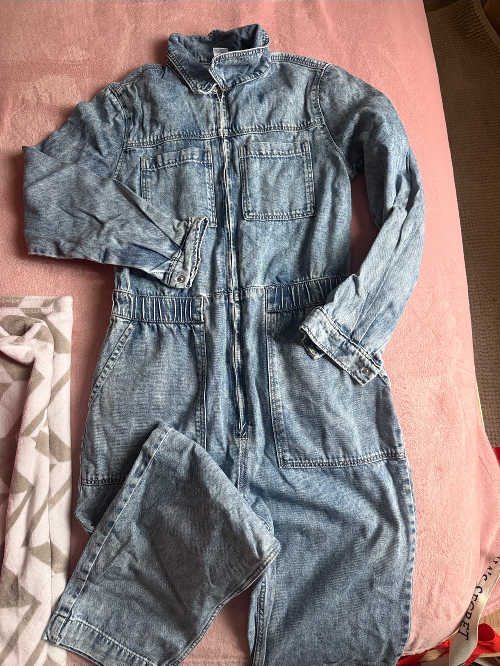 Light Wash Denim Jumpsuit with Front Zip